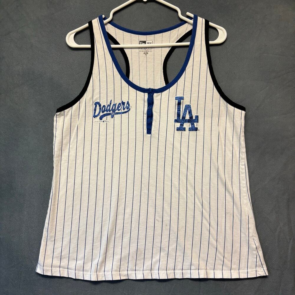 New Era LA Dodgers Women's Muscle Tank Top 2XL Shirt Racerback Striped Glitter